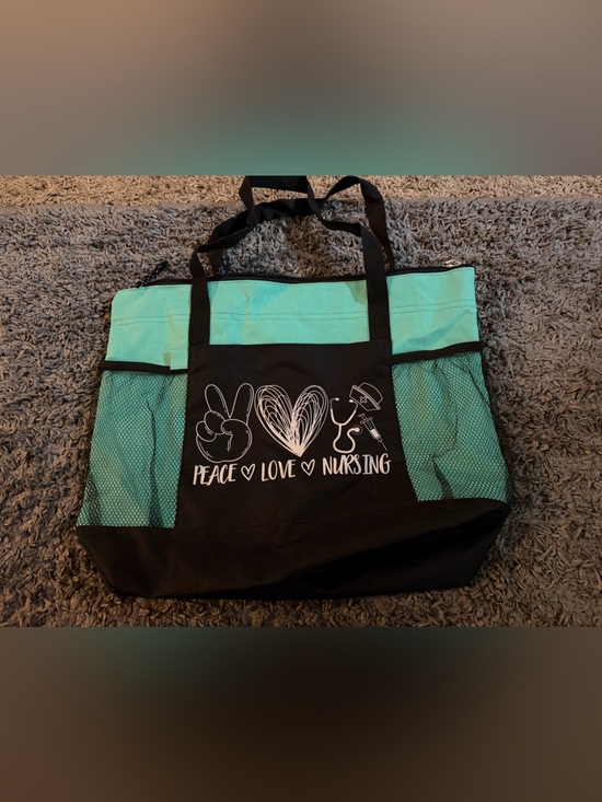 Handbags - Unbranded Peace Love Nursing Black & Aqua Tote Bag
